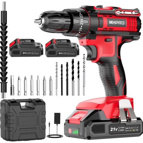 Perceuse Visseuse Sans Fil 21V, Visseuse Devisseuse Sans Fil avec 2 Batteries 2.0Ah, 42Nm Perceuse Percussion, 25+3 Réglages de Couple, 30 Accessoires, 2 Vitesses, LED, pour le Bricolage (1/5)