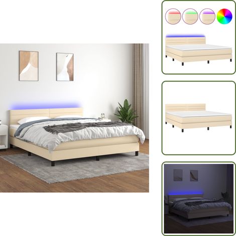 Boxspringbett mit Matratze & LED Creme 160x200 cm Stoff - Boxspringbett - Betten - Schlafräume - Cremefarbenes Bett - Led Beleuchtung (1/5)