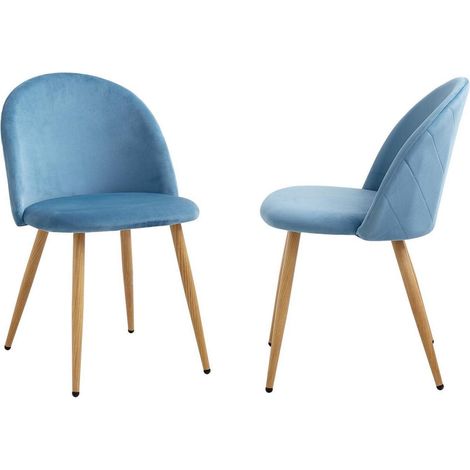 2er Set Esszimmerstühle Samt Blau mit Holzoptik Metallbeinen (1/5)