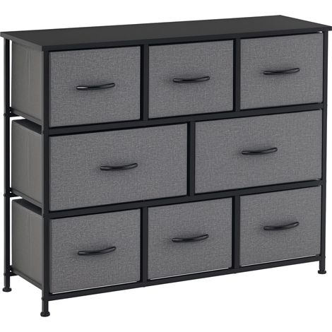 Kommode mit 8 Stoffschubladen, 2 große, 6 kleine, Metallrahmen, Kippschutz, Grau