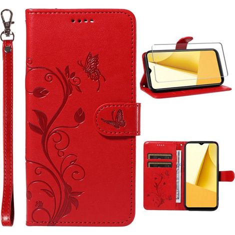 Verre trempé+Coque pour Samsung Galaxy A15/A15 5G 6.5\", [Magnétique] Fentes Portefeuille Etui Housse en Cuir PU,Arbre à fleurs (1/4)