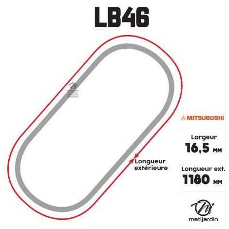 Courroie tondeuse Mitsuboshi LB46 trapézoïdale  16,5 x 1180 mm (1/5)