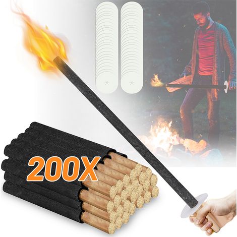 Randaco 200x Fackeln,Wachsfackeln inkl. Handschutz, mit Extra Langem Griff, für Nachtwanderung und Veranstaltungen in Garten oder zu Ostern/Silvester