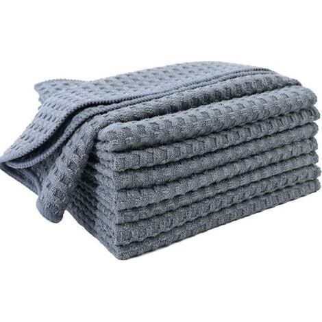 8 torchons de Cuisine en Microfibres Ultra Premium - Main/Vaisselle - Tissu alvéolé (Gris, 30x30 cm) (1/4)