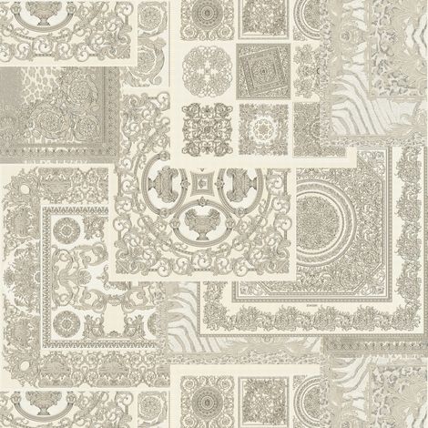 Barock Tapete Profhome 370485 Vliestapete leicht strukturiert Design glänzend silber grau weiß 7,035 m2