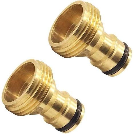 Conector rápido para manguera de jardín - Adaptador de manguera con boquilla - Conexión de agua - Acero inoxidable y latón - Juego de 2 - Latón (1/5)