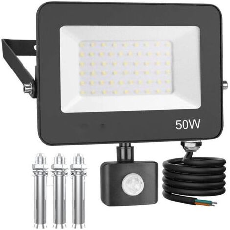 Projecteur LED Extérieur Détecteur de Mouvement 50W, 5000LM Spot LED Extérieur Étanche IP66 6500K Blanc Froid Pour Cour, Garage,Patio (1/5)