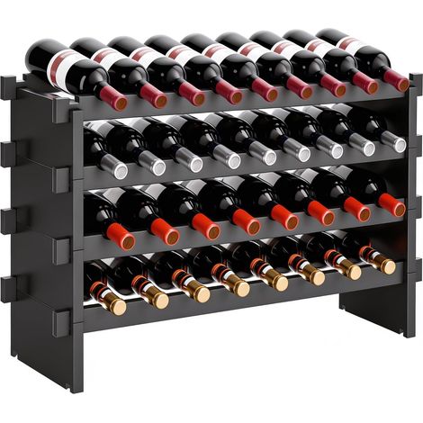 Étagère à vin en Bambou Empilable sur Pied pour 36 Bouteilles de Vin sans Outils de Montage, 4 Niveaux pour Cuisine, Bar, Salle à Manger, Cave, Noir (1/5)