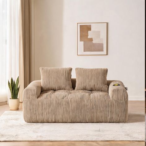 Canapé 2 places en velours côtelé beige-toned avec rangements (1/5)