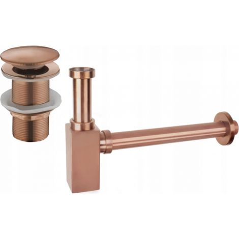 Mexen semisifone per lavabo quadrato con tappo clic-clac, senza troppo pieno, oro rosa - 7991060-60 (1/3)