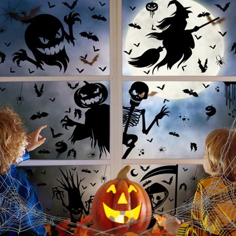 Lot de 8 autocollants de fenêtre effrayants pour Halloween, à coller sur du verre. Autocollants double face pour décorer vos vitres et vous déguiser. Cadeau idéal pour Halloween. (1/2)