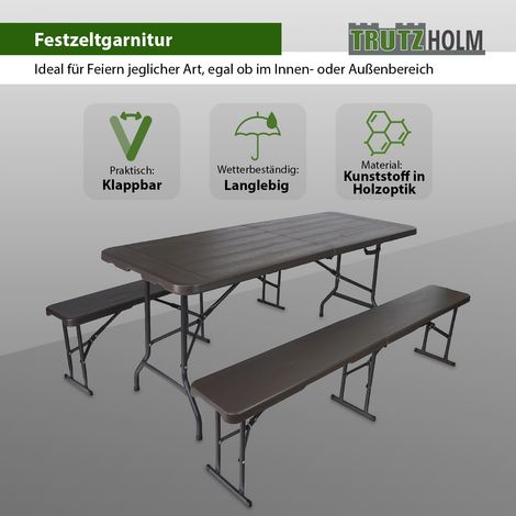 Bierzeltgarnitur graue Holzoptik Festzeltgarnitur 180x75cm klappbar Gartenmöbelset 2 Bierbänke 1 Tisch (1/5)