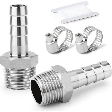 Pair 2 pièces raccords embout cannelé acier inox 304, embout 6 mm vers filetage mâle BSP 1/4\", raccord compression eau, carburant, air (1/5)