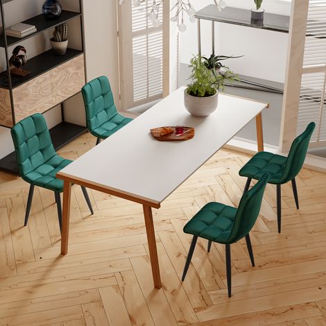 Lot de 4 chaises de salle à manger – Velours doux – Pieds métal stables – Style moderne – Confort quotidien – Idéal cuisine salon bureau – Vert