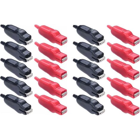 Morsetti a coccodrillo isolati da 20 A - Confezione da 20 morsetti in metallo PVC rosso/nero per applicazioni automobilistiche ed elettriche fai da te