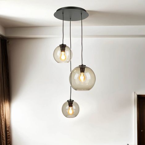 Pendelleuchte Rauchglas 3-flammig Kugelschirm E27 verstellbar Esstisch Wohnzimmer Hängelampe