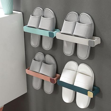 Porte-chaussons mural multi-niveaux peu encombrant avec crochets pour toilettes (4 pièces) (1/4)