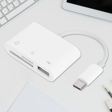 Adattatore lettore di schede SD per iPhone, trasferimento dati veloce, convertitore da lettore di schede per fotocamera USB-C a scheda SD/TF plug and play, compatibile con interfaccia Type-C Android/i