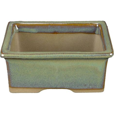 Vaso per bonsai Giapponese Morrisan rettangolare in gres smaltato verde chiaro 9x7x3,5 cm - B02-8-3E