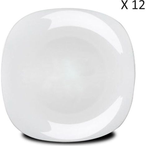 Plat de service carré - JUANIO - Lot de 12 - Verre opale - 20x20 cm - Micro-ondes & lave-vaisselle (1/4)