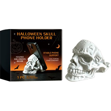 Support de téléphone en forme de crâne pour Halloween, support de bureau original et amusant, décoration en résine, ambiance festive, 1 pièce (1/5)