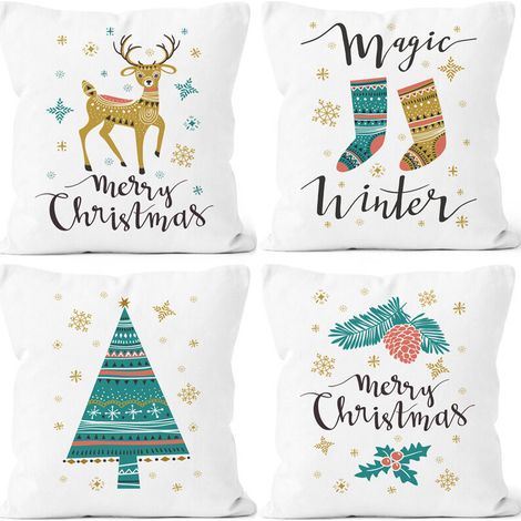 4pcs Merry Christmas Decoration Christmas Car Christmas Pillow Case (1/4)
