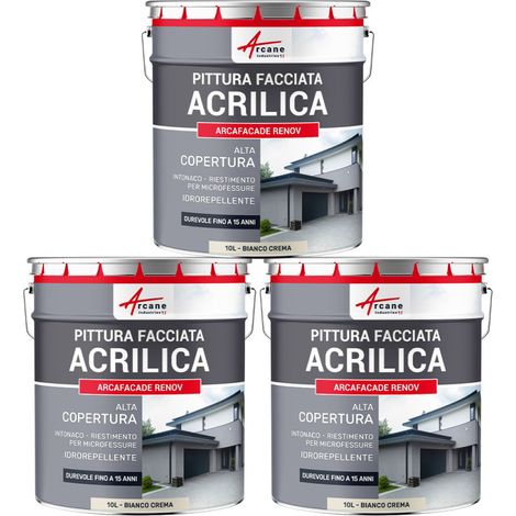 Pittura acrilica per esterni: per facciate esterne e stucco - ARCAFAÇADE RENOV - 3 x 10 L Bianco Crema - RAL 9001 - ARCANE INDUSTRIES