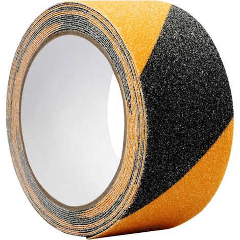 Ruban de sécurité antidérapant noir et jaune, 2 rouleaux, 5 cm x 5 m, adapté aux marches d'escalier extérieures et au balisage au sol (1/5)