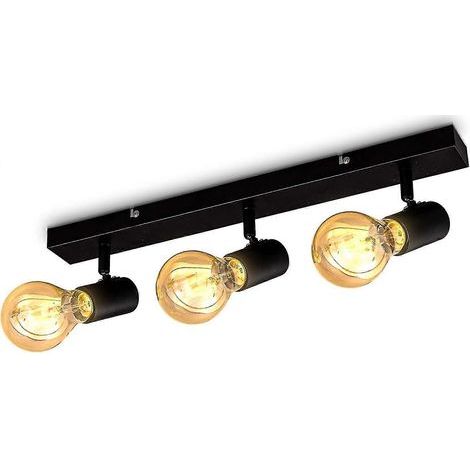 Plafonnier avec 3 spots réglables au design vintage, style industriel noir mat, pour salon, salle à manger, chambre, pour ampoules E27 max. 60 (1/5)