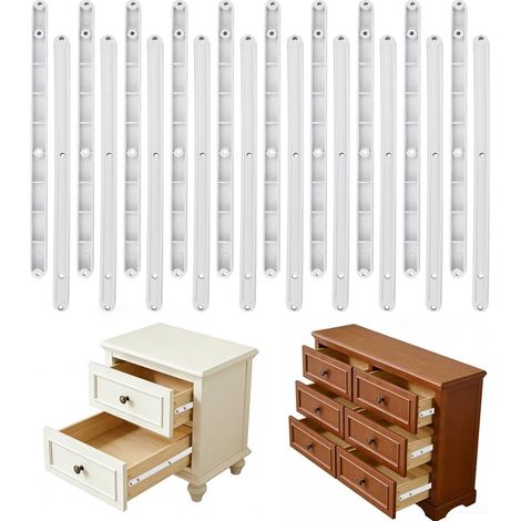 10 Paires Glissières pour Tiroirs, Rail Tiroir Coulissant Blanc Coulisse Tiroir Rails de Guidage en Plastique 300mmx 16mmx 13mm pour Armoire/Tiroir/Table de Chevet (1/5)
