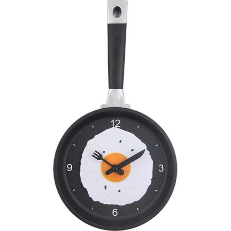 Horloge Murale Décorative De Cuisine, ABS en Forme De Poêle à Frire, Horloge Murale Silencieuse à Piles pour Salle à Manger, Restaurant, Café(Noir) (1/5)