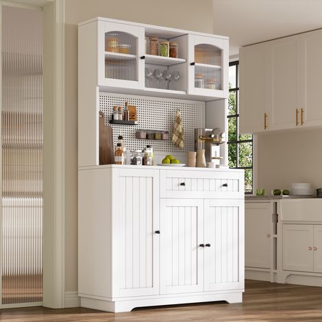 Vitrine 103,5x40x180 cm, porte, étagères réglables, panneau perforé, blanc, rangement modulable pour cuisine ou atelier (1/5)