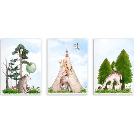 Affiches pour enfants Ensemble d'animaux de la forêt pastel pour une chambre d'enfant 50x70 (1/5)