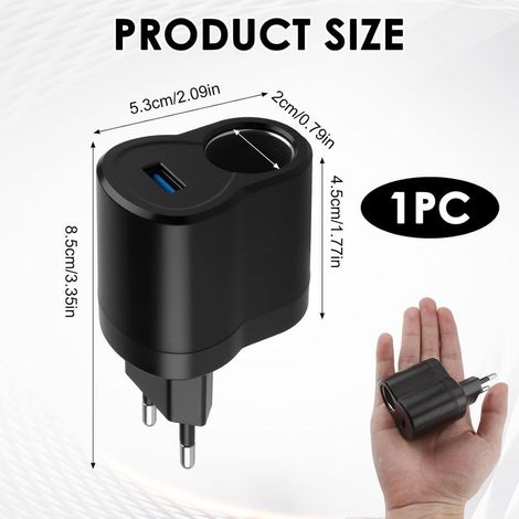 Adaptateur Allume-Cigare 220 V vers 12 V, Convertisseur CA vers CC avec Prise Secteur UE, Transformateur 220V vers 12V Allume Cigare, Chargeur Universel pour Voiture, GPS Caméra USB (1/4)