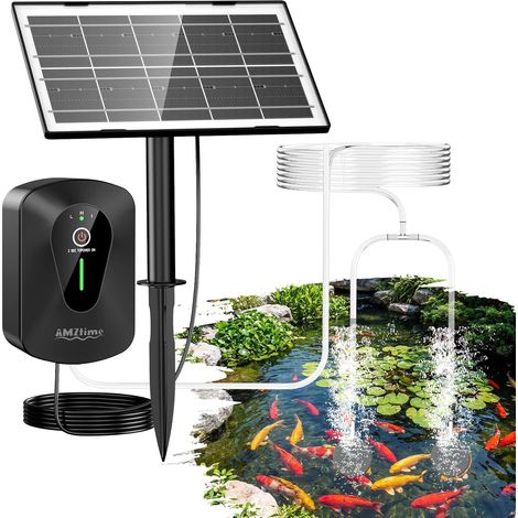 Aérateur de bassin solaire 4.5W, Pompe à air silencieuse pour étang, 3 modes (18H/36H/72H), 2 pierres à air, pour aquarium et jardin extérieur (1/5)