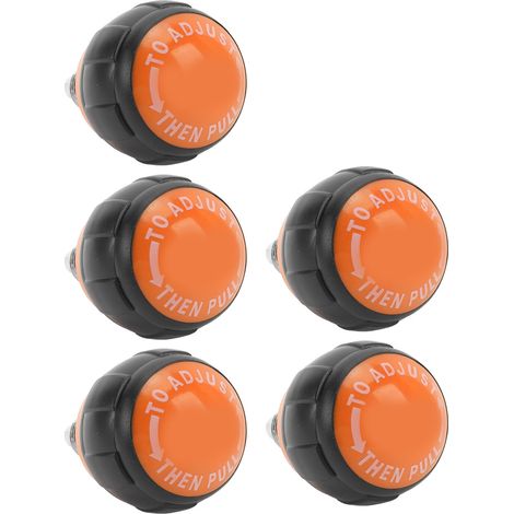 Lot de 5 boutons de réglage universels en fer et plastique, à ressort et goupille, pour vélos d'exercice et appareils de fitness (noir et orange). (1/5)