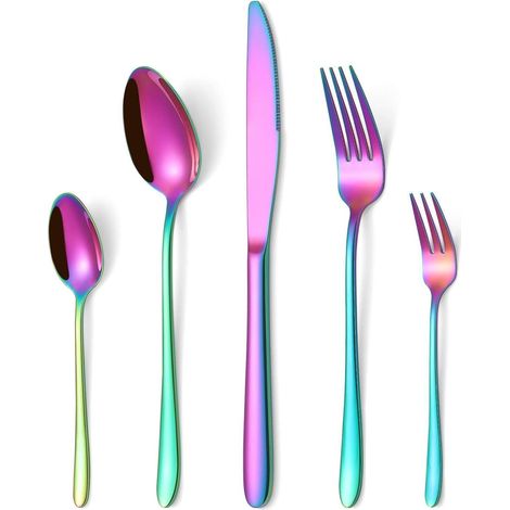 Besteckset Edelstahl 12 Personen Messer Gabel 60 Teilig Regenbogen (1/5)