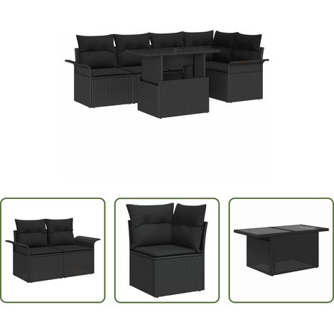 Poly Rattan - Gartensofa-set mit Kissen 6 pcs Schwarz Poly Rattan (1/5)