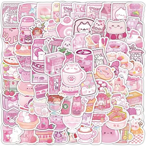 BEBUSINGOTO Juego de 300 pegatinas pequeñas y bonitas de cartulina kawaii, pegatinas decorativas para enmascarar, pegatinas de planificador para personalizar (alimentos rosas) (1/5)
