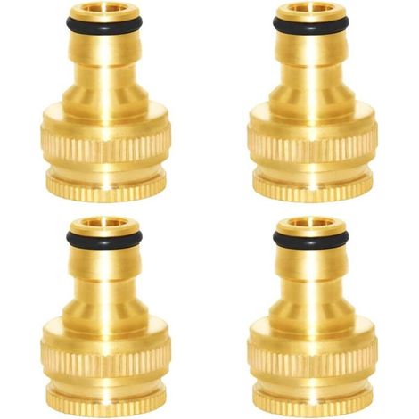 Raccord robinet machine à laver 4 pièces en laiton, adaptateur double 4/6 points pour tuyau d'eau et lave-linge, connexion rapide sans outil (1/4)