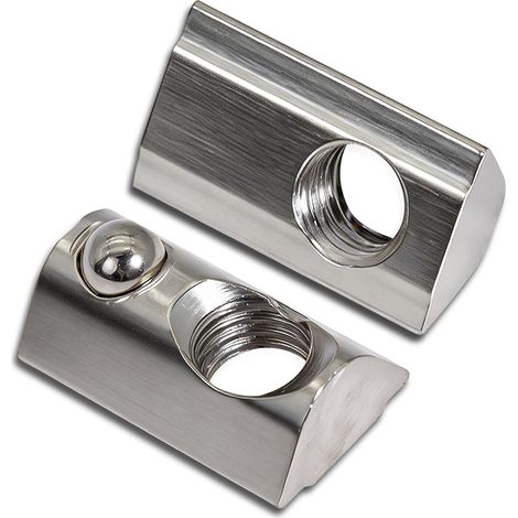 Lot de 55 Écrous en T M8 avec Bille à Ressort, Écrou Élastique en Acier au Carbone Nickelé pour Profilé Aluminium Série 4040 (Rainure 10mm), Écrou Post-Assemblage pour Imprimante 3D, CNC et DI (1/5)