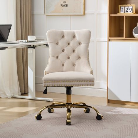 Silla escritorio terciopelo beige base dorada OKMYHOME (1/5)