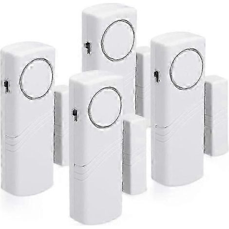 Alarme sans fil pour portes et fenêtres, lot de 4 alarmes anti-intrusion magnétiques avec sirène de 100 dB, installation facile (collage et adhésion), piles incluses, sécurité domestique