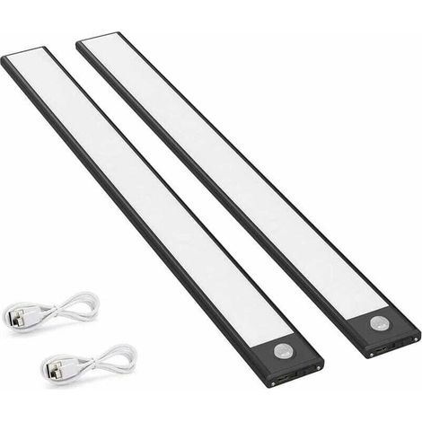 Lot de 2 lampes LED pour armoire avec détecteur de mouvement, 150 lm, rechargeables, alimentées par USB, marche/arrêt automatique (1/4)