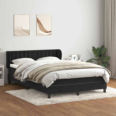 Cama box spring con colchón terciopelo negro 160x210 cm