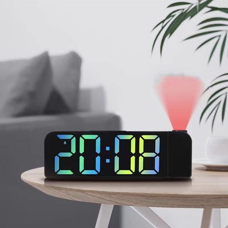 Projection Alarm Clock for Bedroom, Ceiling Projection Alarm Clock with USB Charging Port, 180° Projector, Dual Sound Bedside Alarm Clock for Heavy Sleepers