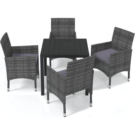 Maison Exclusive - Set da Pranzo per Giardino 5 pz con Cuscini Polyrattan Grigio (1/5)
