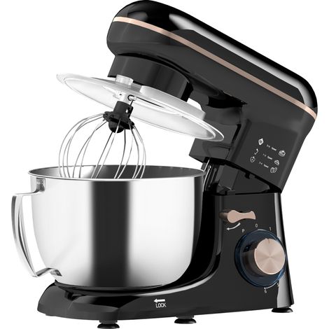 Robot culinaire/pétrisseur avec bol en acier inoxydable de 4,5 L, 1300 W, 6 vitesses + poussoir, beige (1/5)