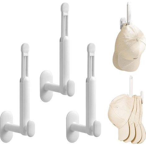 Porte Chapeaux Mural 3 Pièces, Porte Chapeaux Rétractable, Autocollant et Sans Perforation, Blanc, Rangement pour Serviettes, Chapeaux, Sacs, Convient pour Salle de Bain, Cuisine, Chambre (1/5)