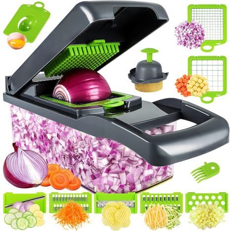 Vegetable chopper, professional onion chopper, 13-in-1 multifunctional food chopper, vegetable slicer-chopper-slicer, vegetable chopper with 8 blades, carrot and garlic chopper (1/5)